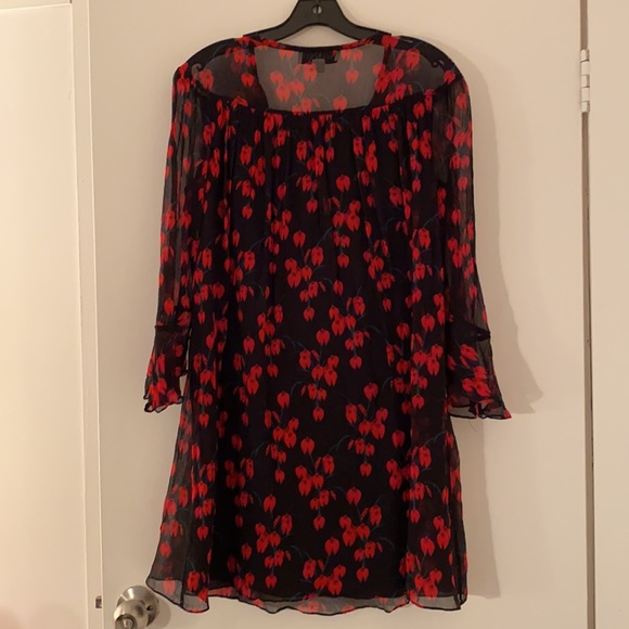 Rachel Zoe Silk Black and Red 70s Flowy Mini Dress - Picture 5 of 7